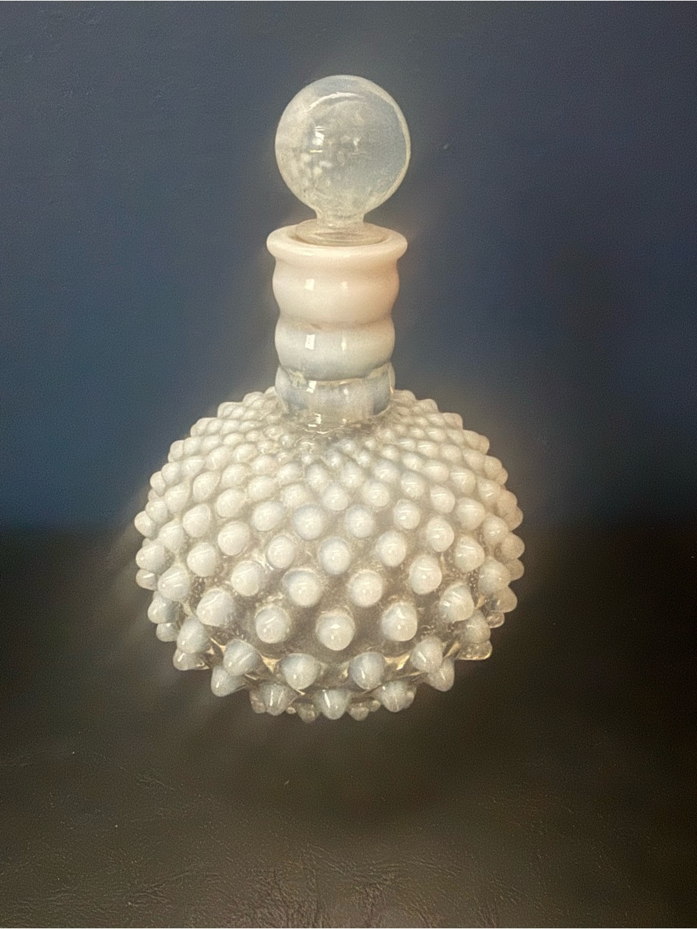 Vtg Fenton Opalescent Hobnail Moonstone/white Perfume Bottle 6”